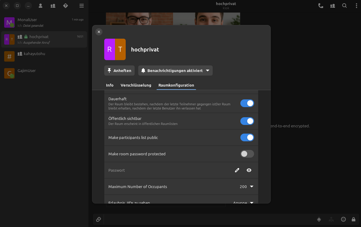 DinoX private multi-user chat screen