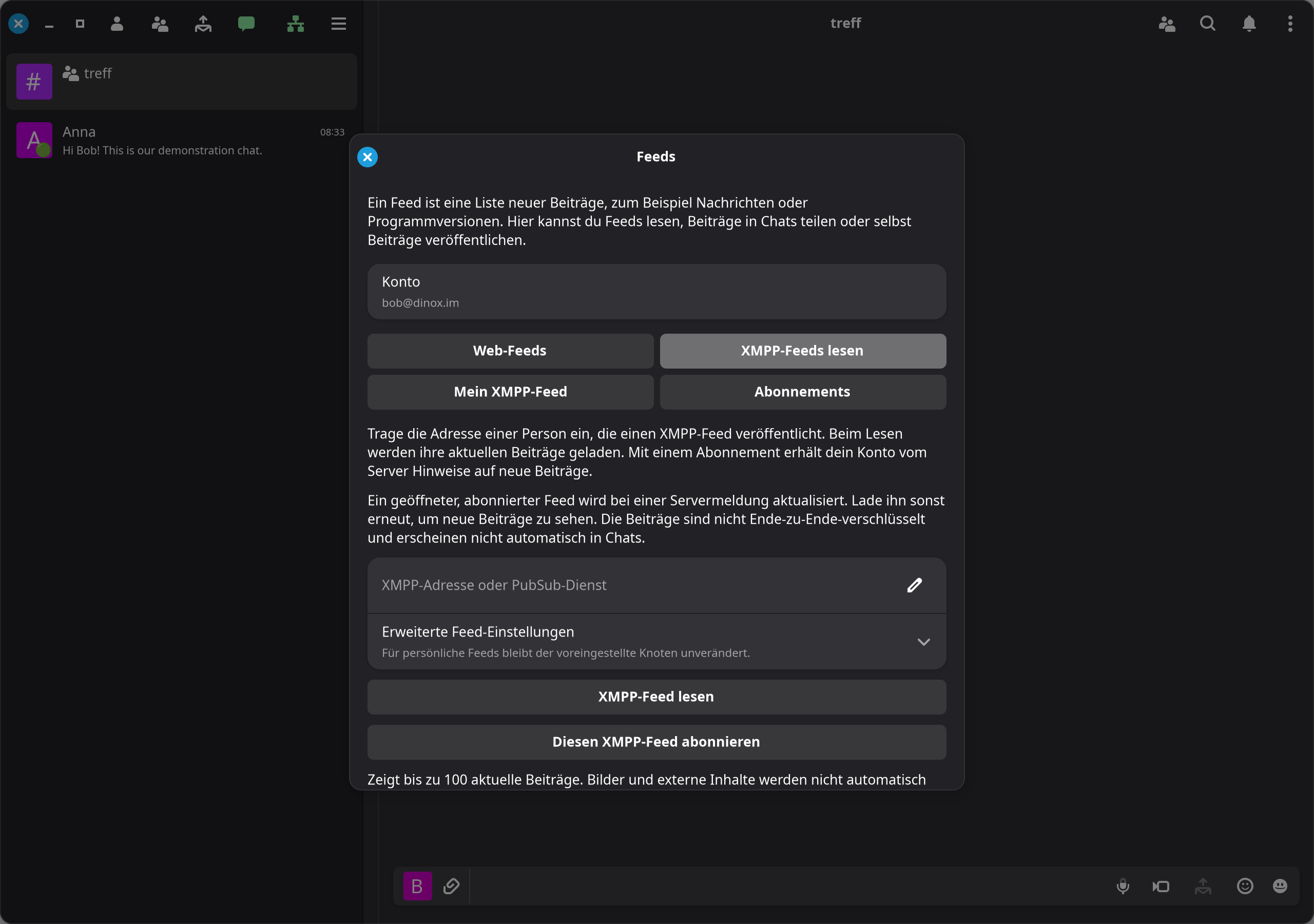 Einen XMPP-Feed lesen oder abonnieren.