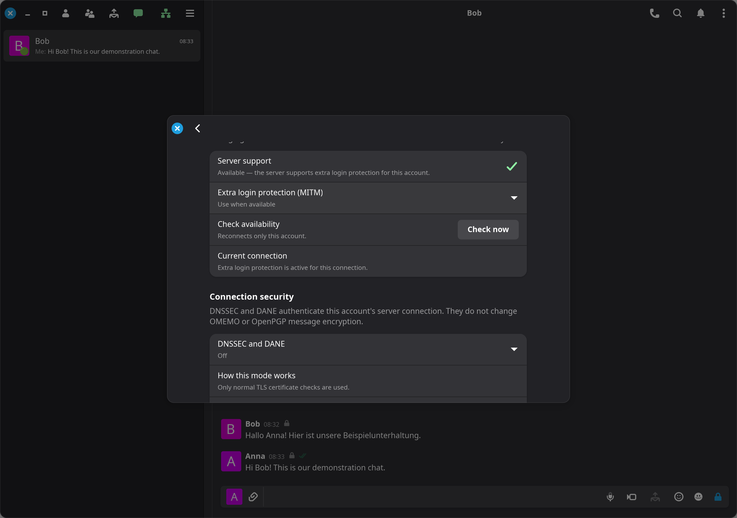 Settings of the selected account. Check the address first.