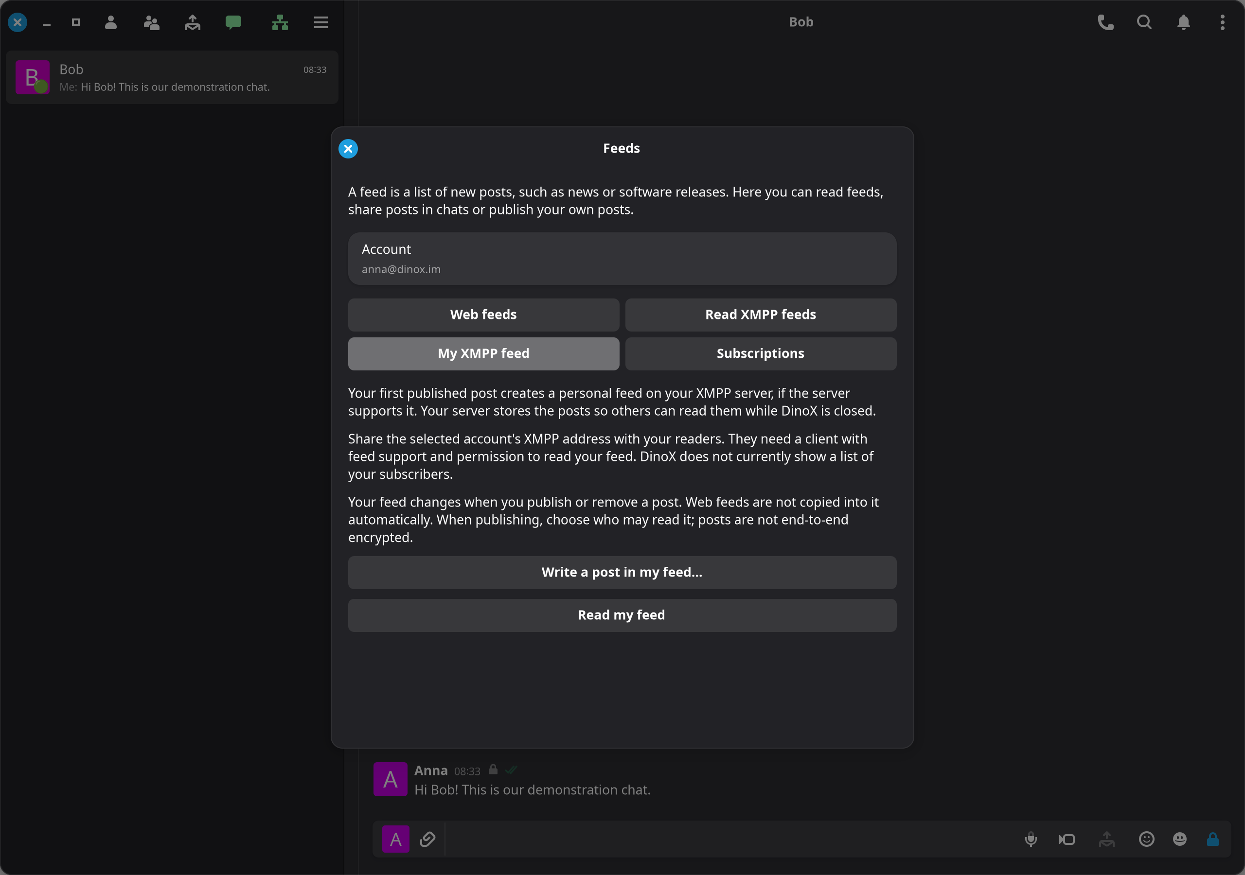 Your own XMPP feed: publish and read.