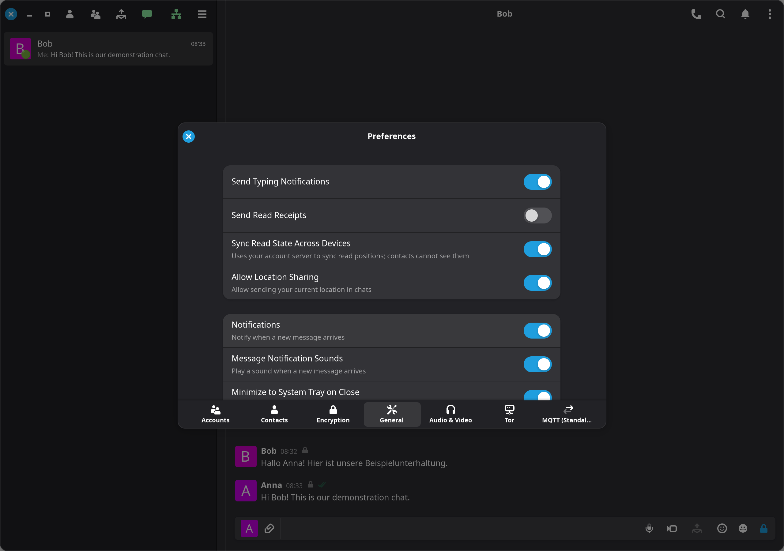 General settings for status indications and notifications.