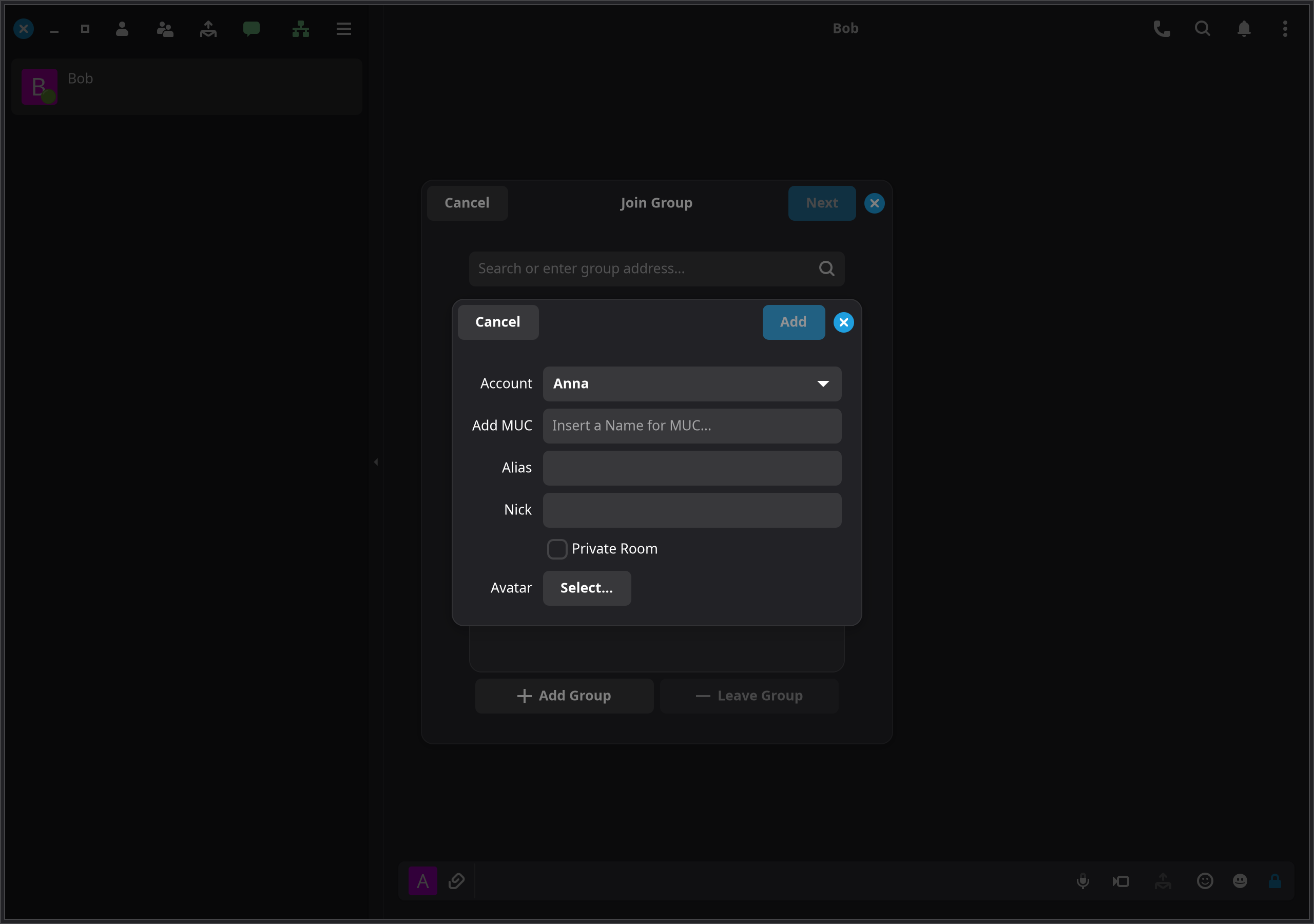 The form for creating a group.