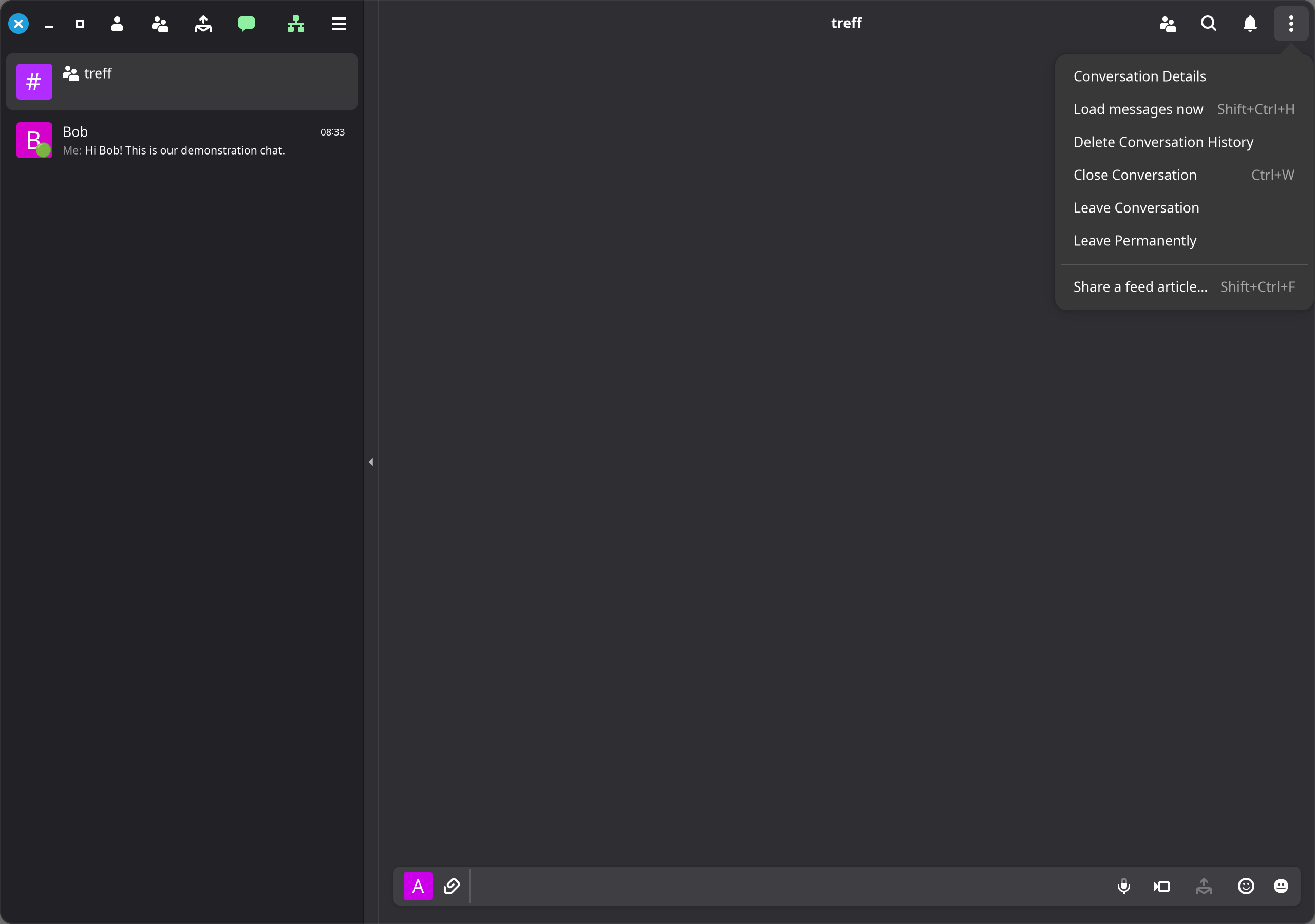 The open group’s menu; available actions depend on your permissions.