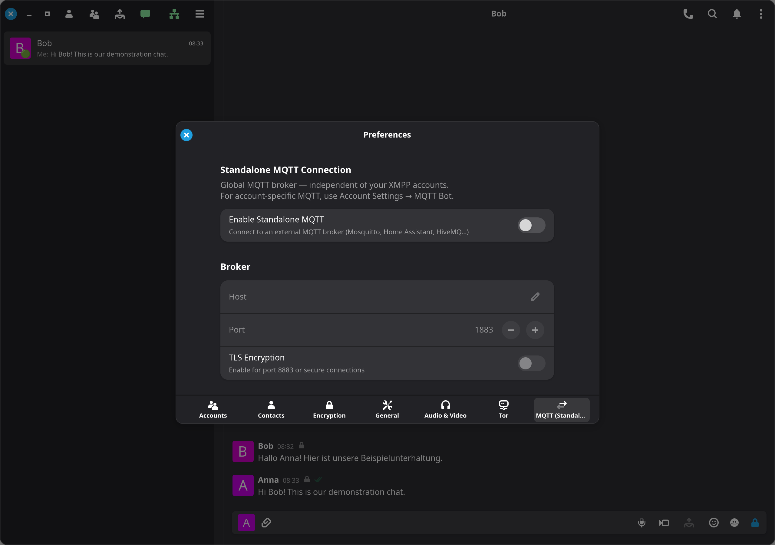 Standalone MQTT connection: broker and connection security.