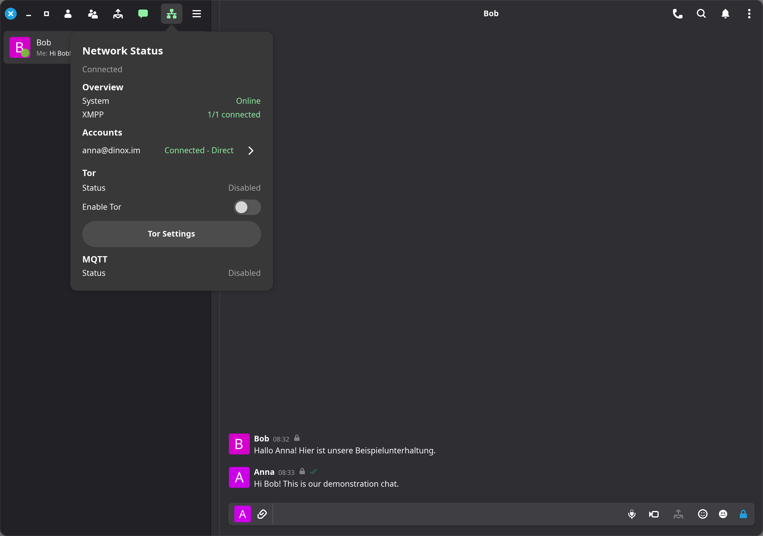 Network overview with separate status per account.
