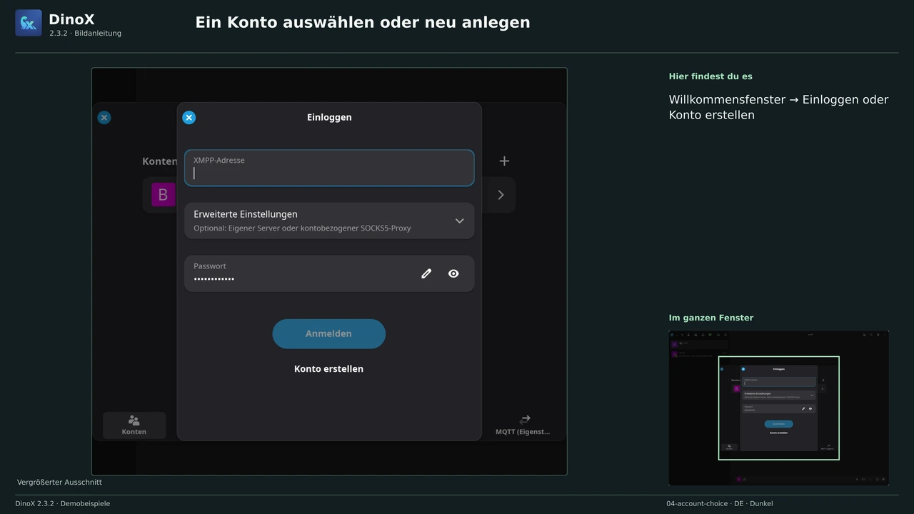 Ein Konto auswählen oder neu anlegen