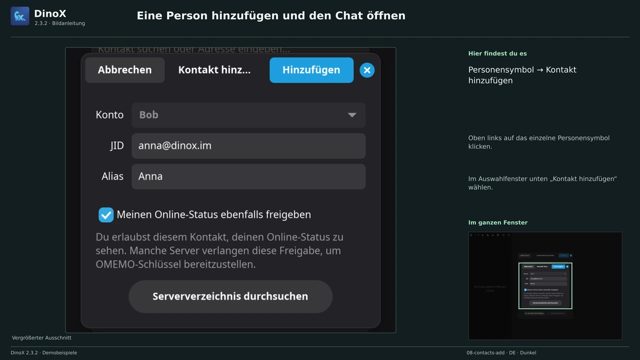 Eine Person hinzufügen und den Chat öffnen