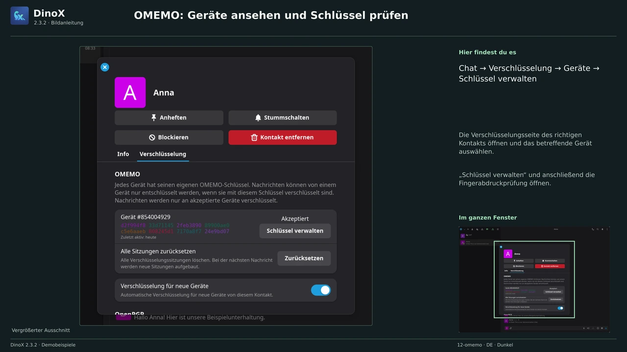 OMEMO: Geräte ansehen und Schlüssel prüfen