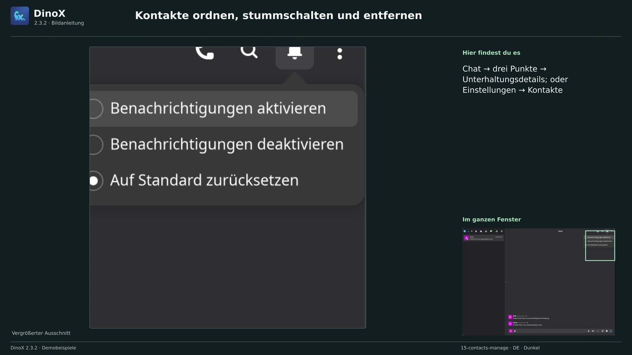 Kontakte ordnen, stummschalten und entfernen