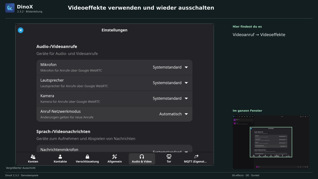 Videoeffekte verwenden und wieder ausschalten