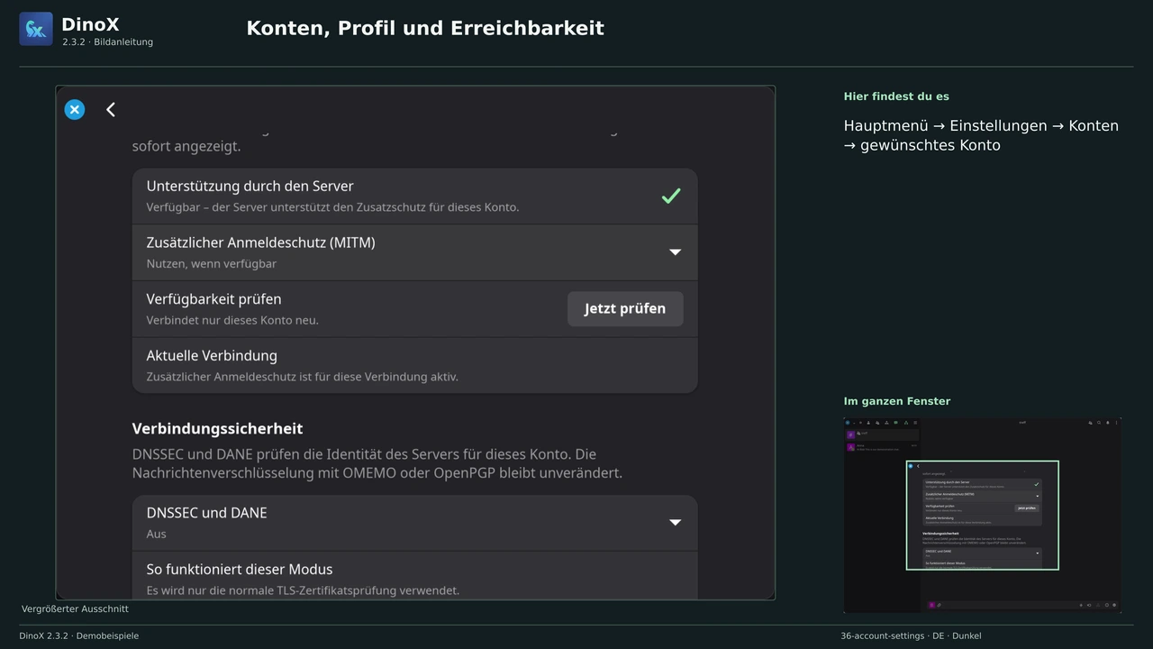 Konten, Profil und Erreichbarkeit