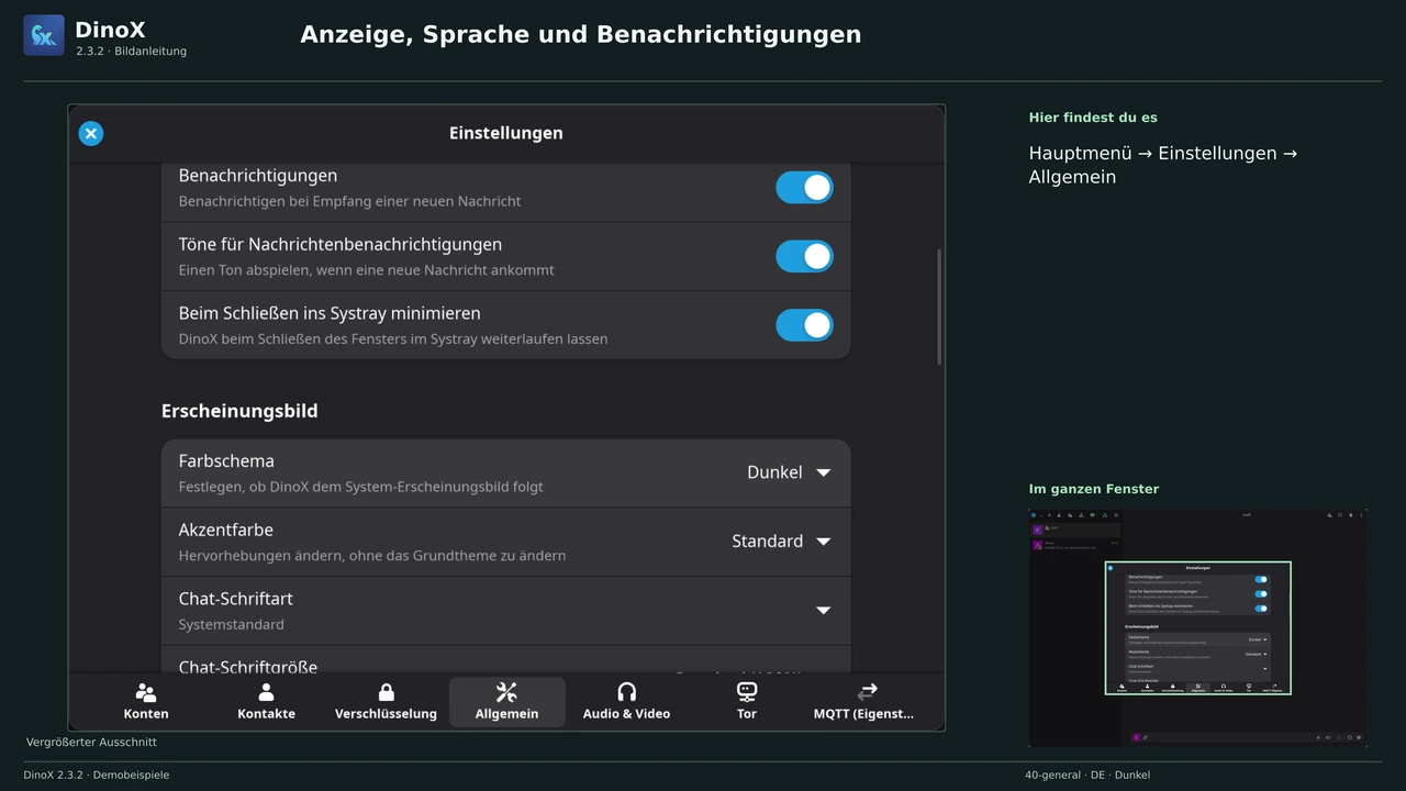 Anzeige, Sprache und Benachrichtigungen